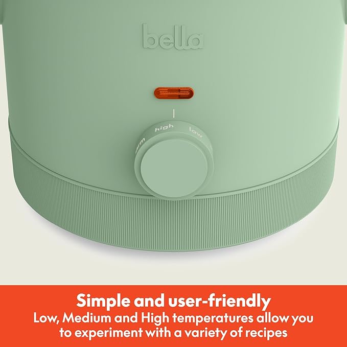 bella 1.5 Qt Slow Cooker with 3 Heat Manual Control, EverGood™ Ceramic Nonstick Coating, Dishwasher Safe Stoneware Pot and Tempered Glass Lid, Tangle Free Cord Wrap & Cool Touch Handles, Seaglass