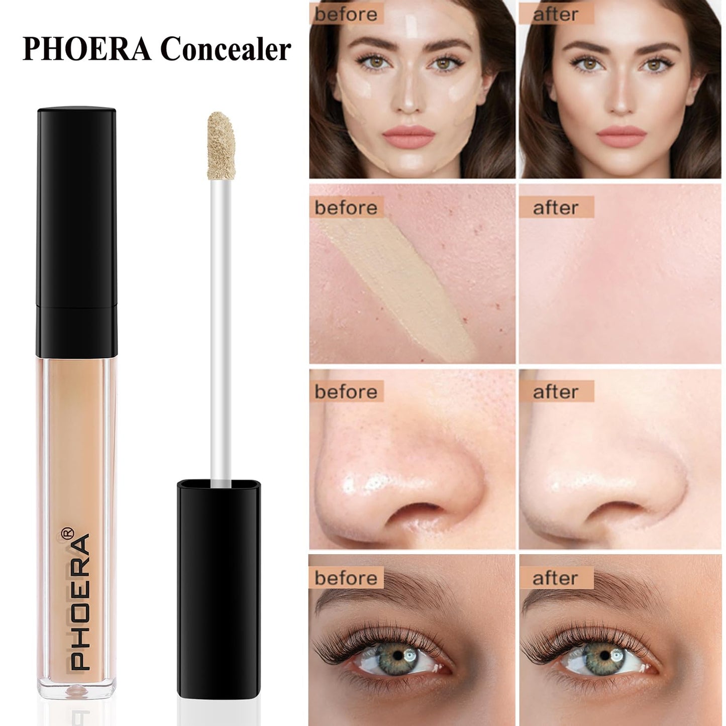 PHOERA Foundation Full Coverage,PHOERA Concealer Lightweight Full Coverage,PHOERA Makeup Long Lasting Wrinkles Matte Natural Finish for a Flawless Complexion (104 Buff Beige+104#CUSTARD)