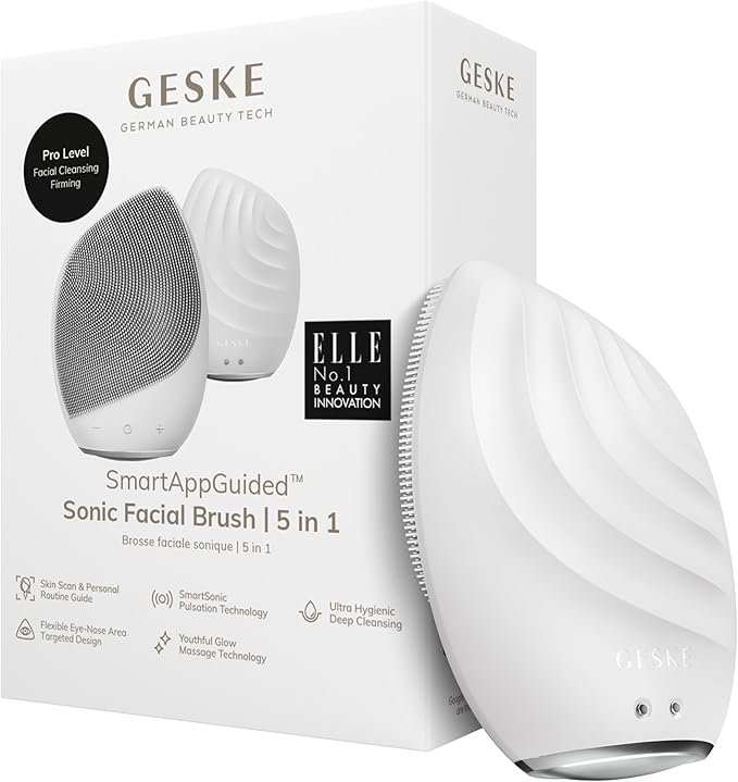 SmartAppGuided™ Sonic Facial Brush 5 in 1 | Vibrating Electric Facial Cleansing Brush | Soft Silicone Brush | Professional Facial Cleanser | Skin Cleanser & Exfoliator | Face Massager