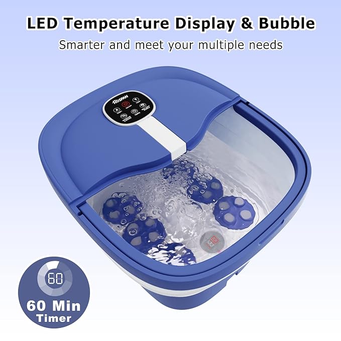 HOSPAN Collapsible Foot Spa Electric Rotary Massage, Foot Bath with Heat, Bubble, Remote, and 24 Motorized Shiatsu Massage Balls. Pedicure Foot Spa for Feet Stress Relief - FS02A
