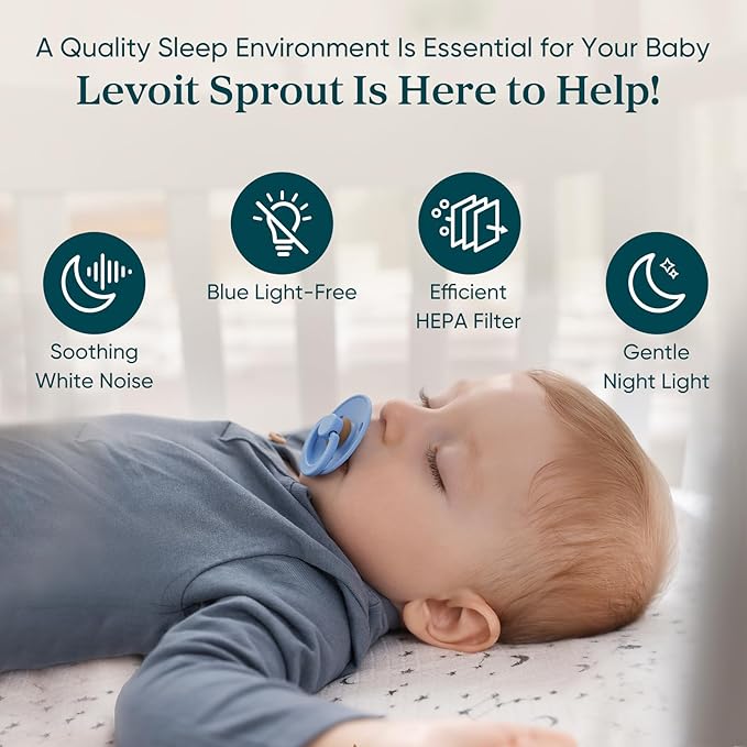 LEVOIT Air Purifier for Baby with White Noise Sound Machine and Blue-Light-Free Night Light in Home Bedroom, HEPA Filter with 5 Air Quality Monitor, Removes Ultrafine Particles, Smart WiFi, Sprout