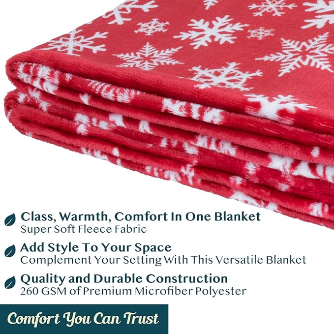 PAVILIA Christmas Throw Blanket | Red Snowflake Christmas Fleece Blanket | Soft, Plush, Warm Winter Cabin Throw, 50x60 (Red/White Snowflake)