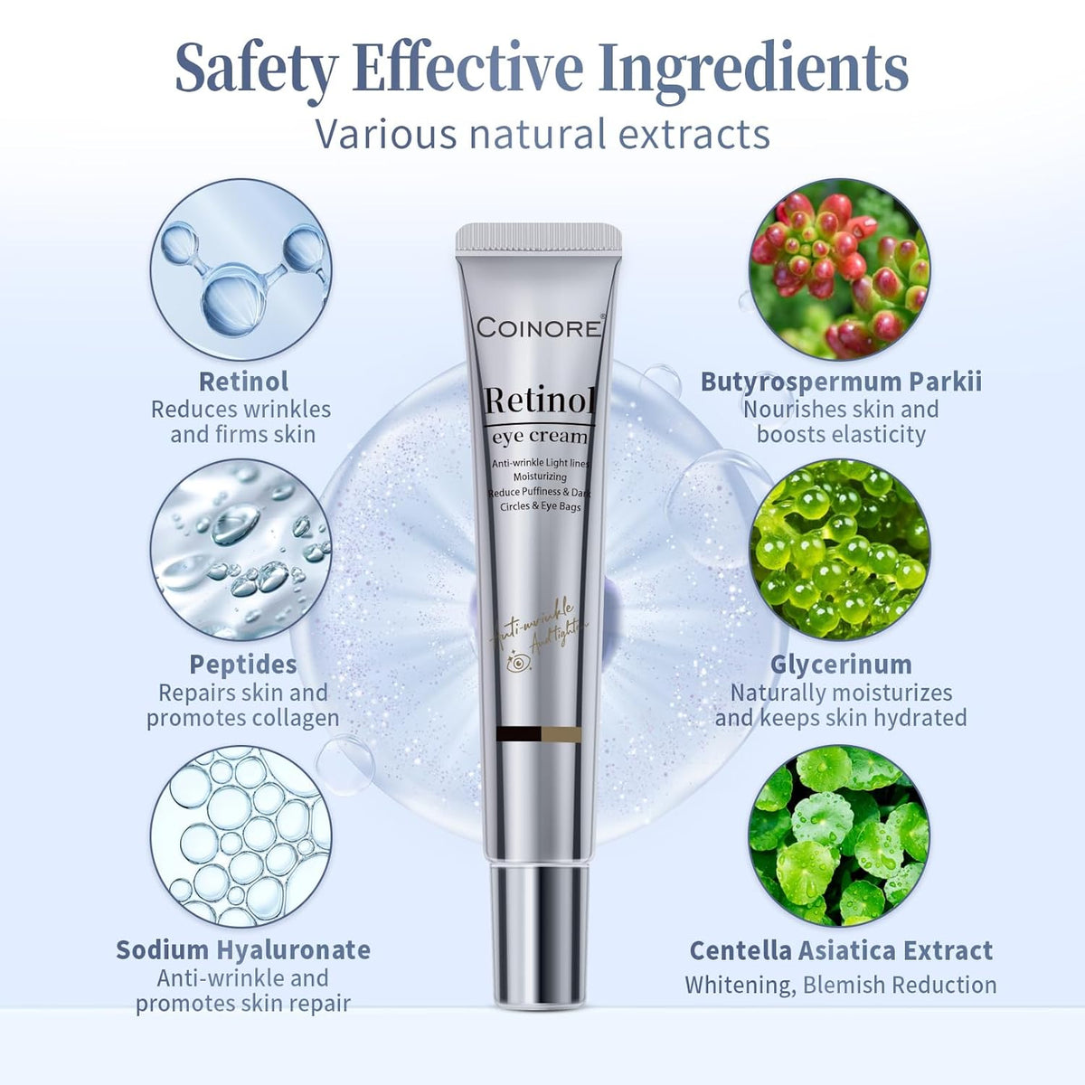 Retinol Under Eye Cream - Cream for Men & Women, Dark Circles, Puffiness & Wrinkles, Anti-Aging Eye Cream for Fine Lines, 0.7 Fl Oz