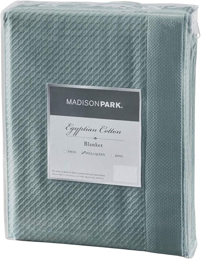 Madison Park Soft Certified 100% Egyptian Cotton Breathable Cozy Blanket, Premium Waffle Knit Classic Design, Luxury All Season Lightweight Cover for Bed, Couch and Sofa, Teal Full/Queen(90"x90")