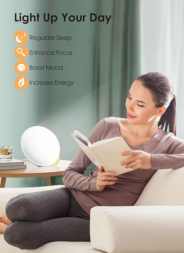 MediAcous Light Therapy Lamp, UV-Free 10000Lux Therapy Light, Sunlight Lamp with 4 Brightness Levels & Color Temperature & Timer, Daylight Lamp with Memory Function, Touch Control & Compact Size