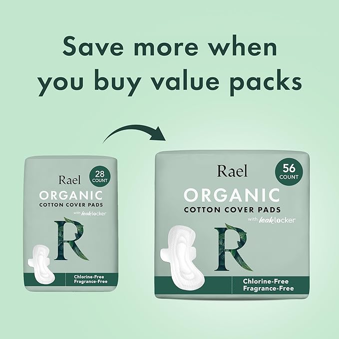 Rael Pads for Women, Organic Cotton Cover - Ultimate Absorbency, Feminine Care, Ultra Thin, Sanitary Napkins with Wings, Unscented (Extra Long Overnight, 12 Count)
