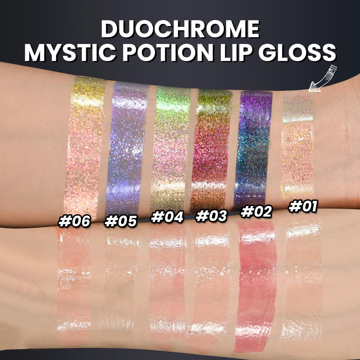 CHARMACY 2 In 1 Multichrome Moisturizing Lip Gloss, Double Head Liquid Lipstick, Mirror Waterproof Long Lasting No Fading Lip Balm, Hydrating Lip Plumper Waterlight Glossy Makeup #001
