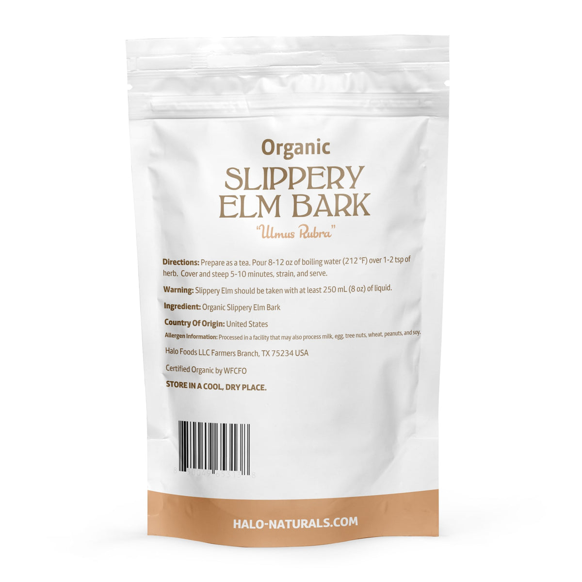 Halo Naturals Organic Slippery Elm Bark Cut, 4 Ounces (Ulmus rubra) USDA Certified | Resealable Pouch| Packaged in The USA (Pack of 1)
