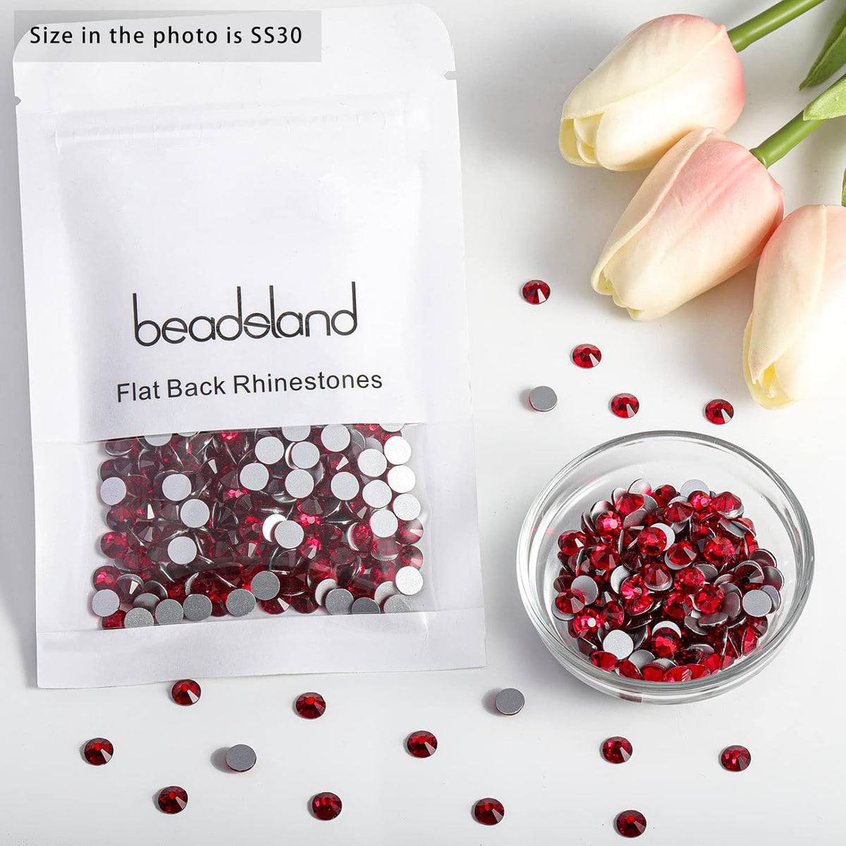 Beadsland 288 Pieces Flat Back Crystal Rhinestones Round Gems,Siam,SS30,6.3-6.5mm