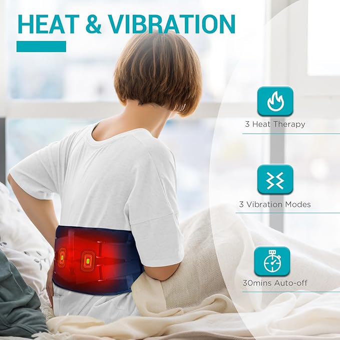 Comfytemp Cordless Heating Pad with Massager for Back Pain Relief, Portable Lower Back Massager Wearable, Father's Day Gifts, Birthday Gifts for Dad Mom Men Women, 3 Heat, Auto-Off Blue
