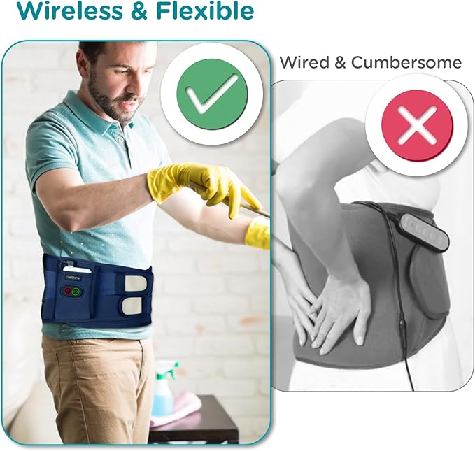 Comfytemp Cordless Heating Pad with Massager for Back Pain Relief, Portable Lower Back Massager Wearable, Father's Day Gifts, Birthday Gifts for Dad Mom Men Women, 3 Heat, Auto-Off Blue