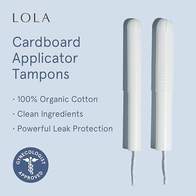 LOLA Organic Cotton Tampons with Cardboard Applicator, 36 Count (2 Packs of 18) - Tampons Regular, Period Feminine Hygiene Products, HSA FSA Approved Products Feminine Care