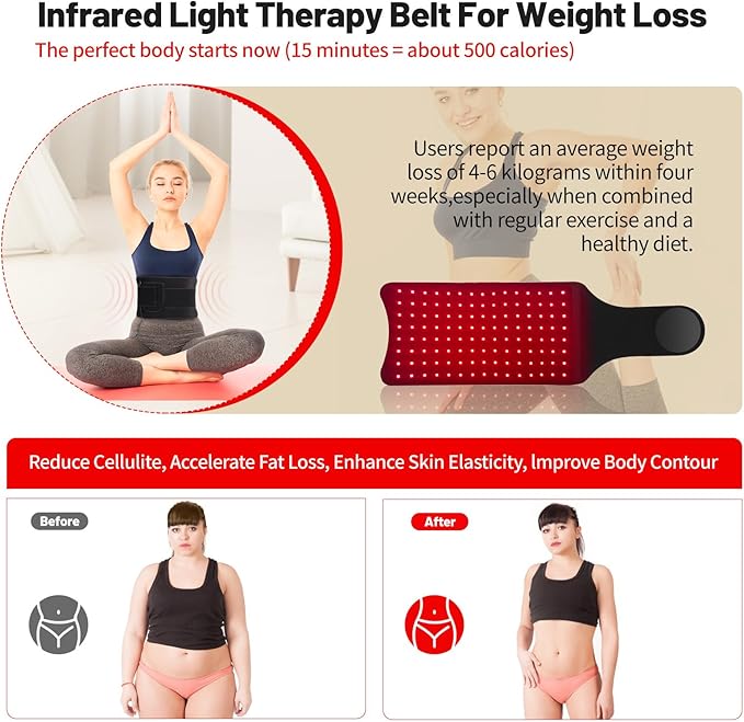 Red Light Therapy Belt,Vibrating Red Light Therapy for Body,660nm&850nm Upgraded 3-in-1 Chips,Wireless Remote Control Infrared Red Light Therapy Helps Relieve Back Shoulder Abdominal Muscle Pain