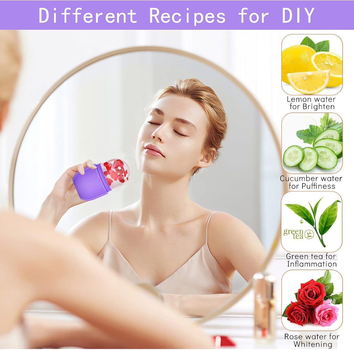 KOGITI Face Ice Roller & Mold - Beauty Facial Massage Tool for Puffiness Relief, Ice Cube Holder (New-Purple)
