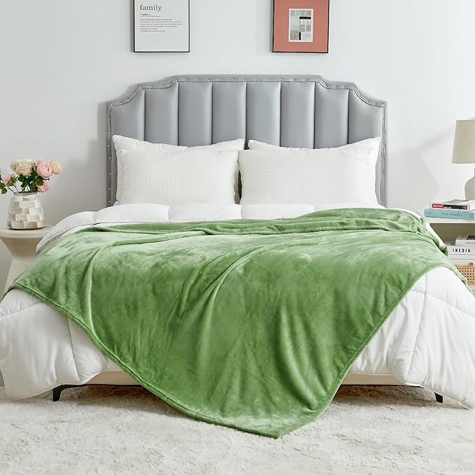 SOCHOW Flannel Fleece Blanket Throw Size, All Season Super Soft Cozy Blanket for Bed or Couch, Sage Green, 50x60 inches