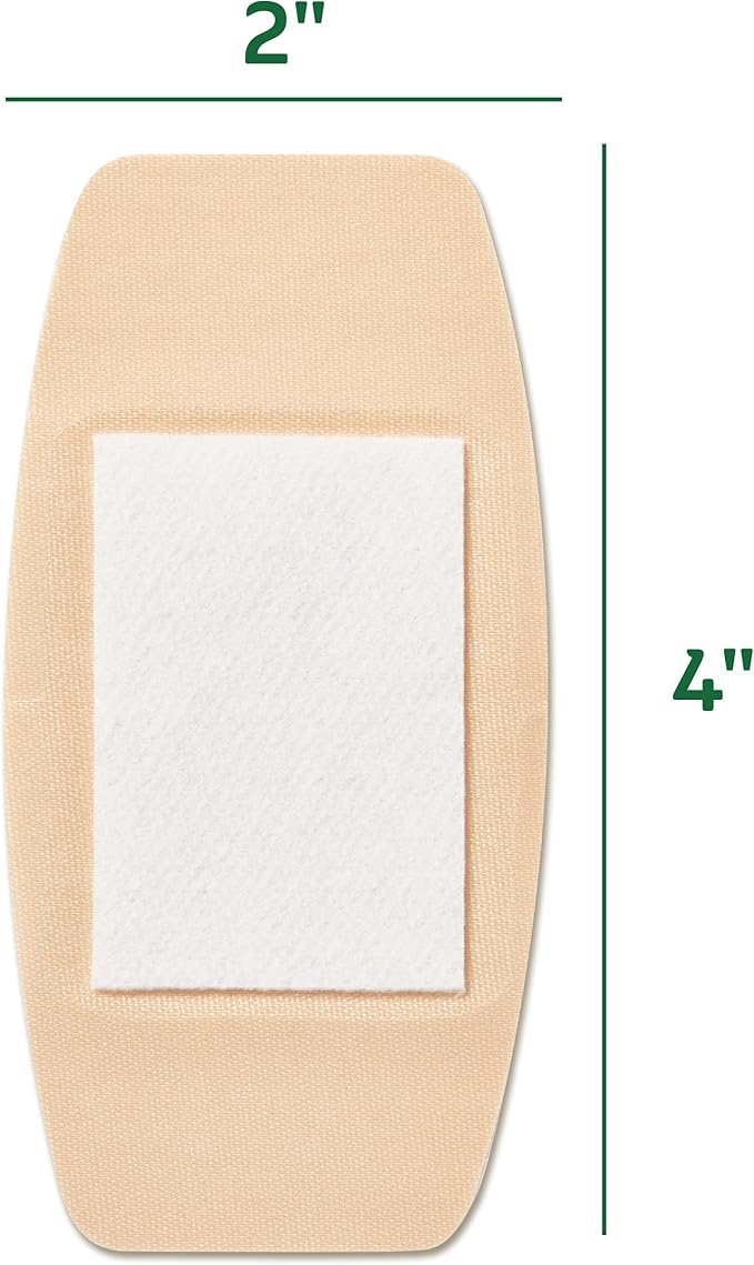 CURAD Naturals Ale Vera & Vitamin E Bandages 2" x 4", Individually Wrapped Sterile Bandages, First Aid Kit Essential, Protects Scrapes and Cuts, Absorbent and Self-Adhesive, 8 - Count Box