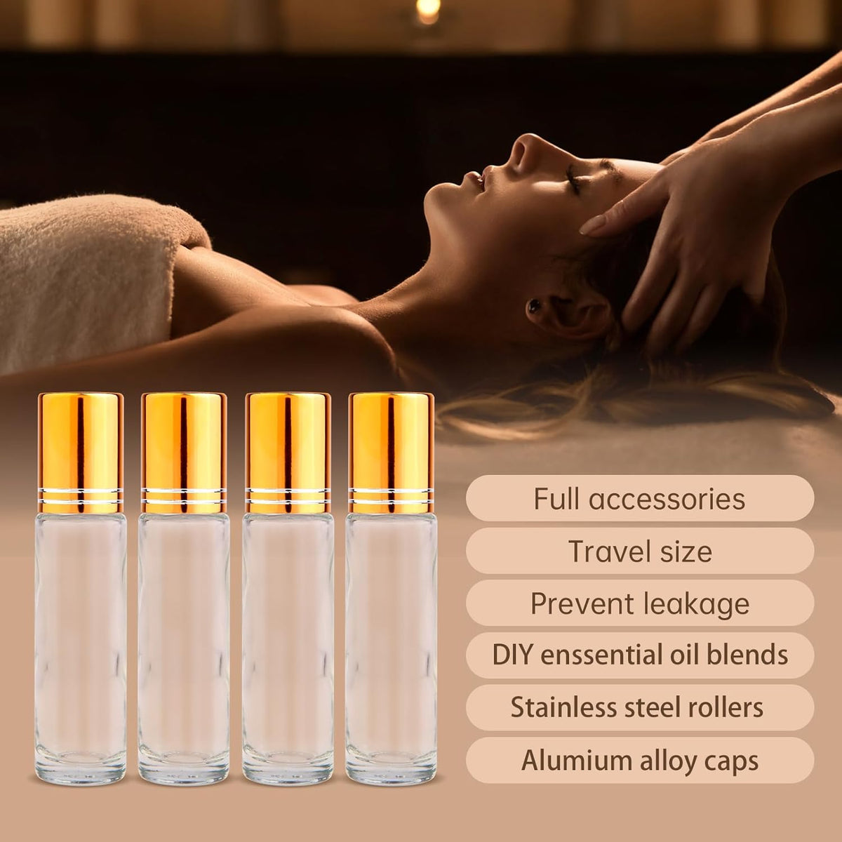 inice 10ml Roller Bottles for Essential Oils Thick Clear Glass Roll on Bottle Applicator Stainless Steel Ball Metal Cap Daily Care (Clear Rolelr Bottles)