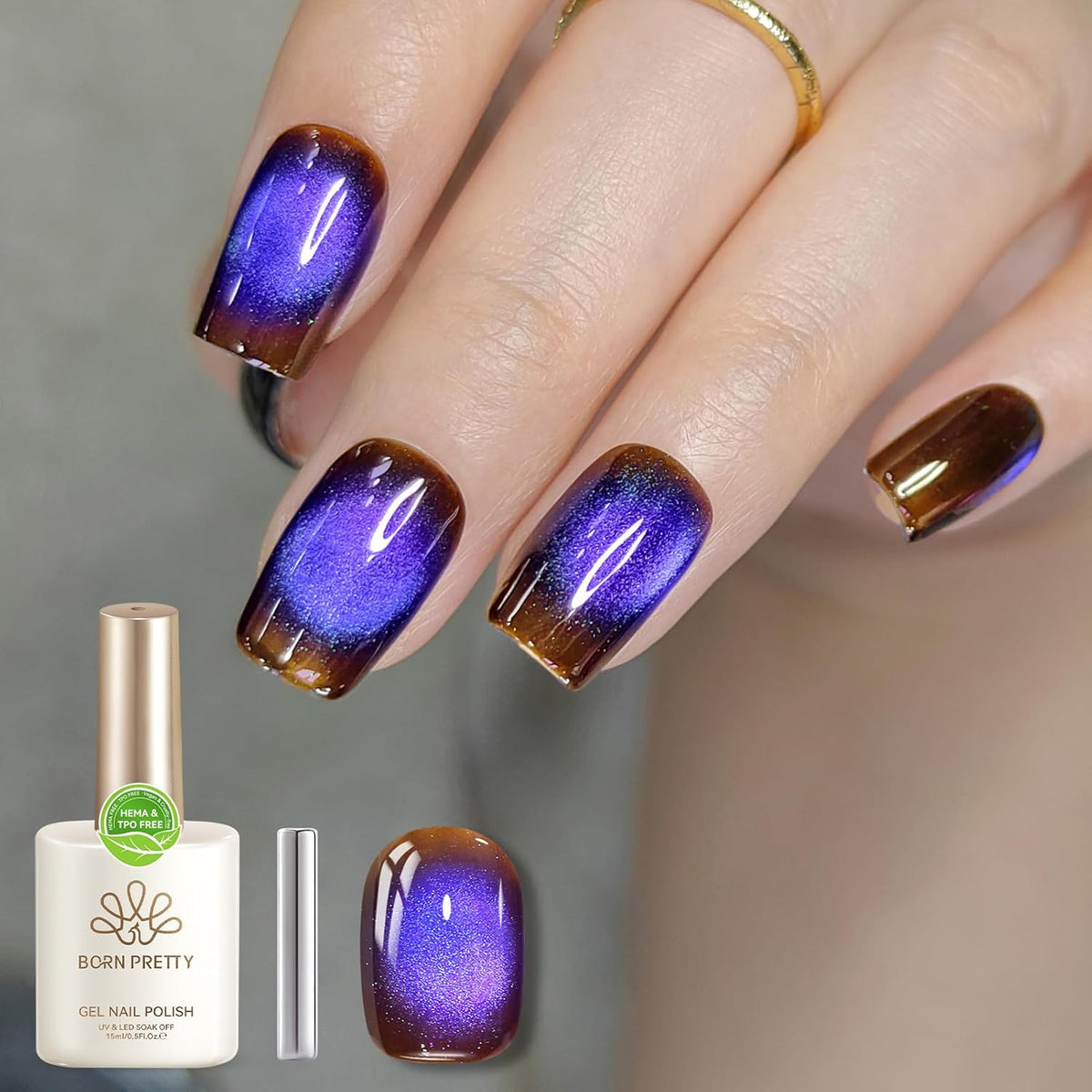 Born Pretty Dark Purple Cat Magnetic Eye Gel, Hema&TPO Free Glitter Cat Magnetic Gel Polish,Fall Winter Magnetic Nail Polish for Nail Art Manicure Salon DIY at Home 15ML