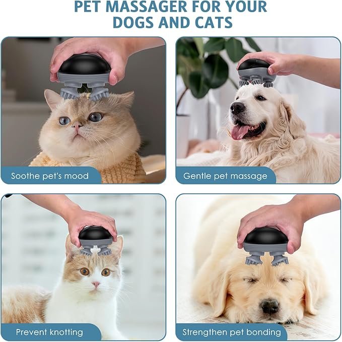 Handheld Pet Massager for Dogs and Cats, 4 Rotatable Massage Heads, Three Modes, Electric, for Relieving Tight Stiffness Muscles, Promote Bonding