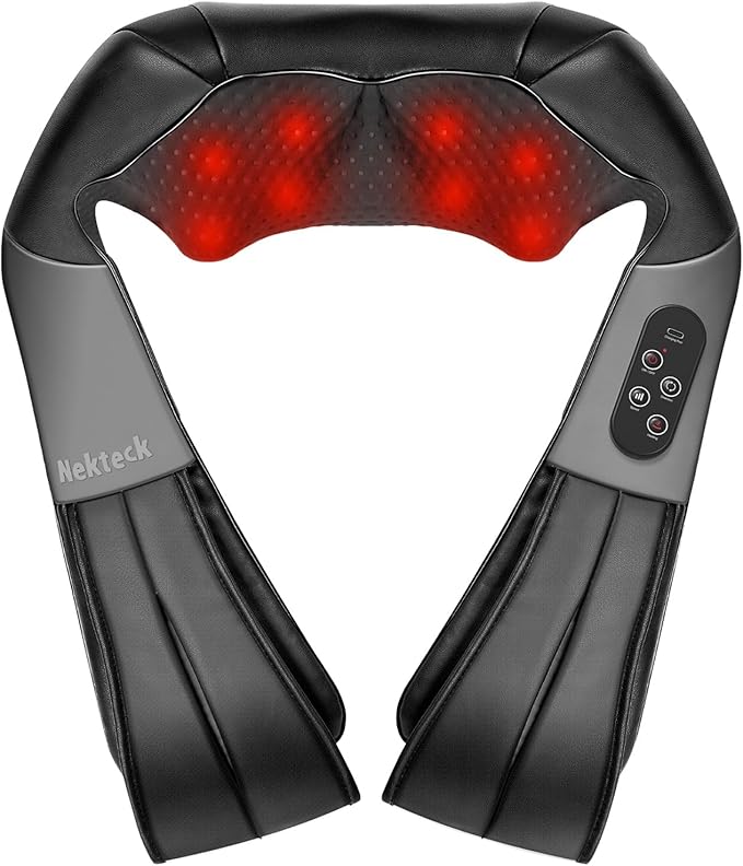 Nekteck Cordless Shiatsu Neck and Back Massager with Soothing Heat, Electric Deep Tissue 3D Kneading Massage Pillow for Shoulder, Leg, Body Muscle Pain Relief, Home, Office, and Car Use