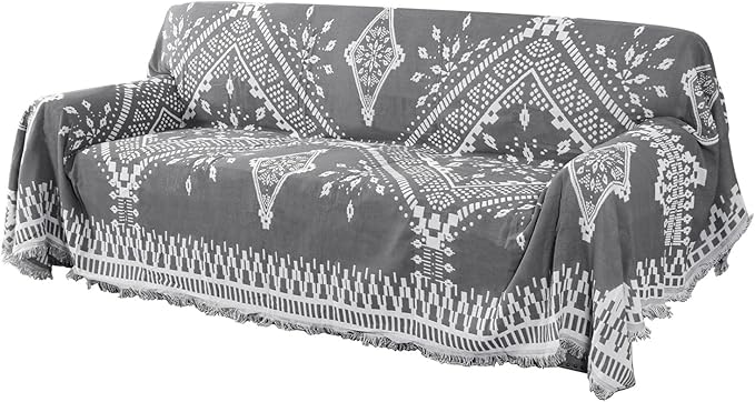 H.VERSAILTEX Reversible Sofa Cover Couch Cover for Dog Sofa Slipcover for Most Shape Sofa Furniture Protector with Tassels Sectional Couch Cover (X-Large: 71" x 118", Dark Grey/White)