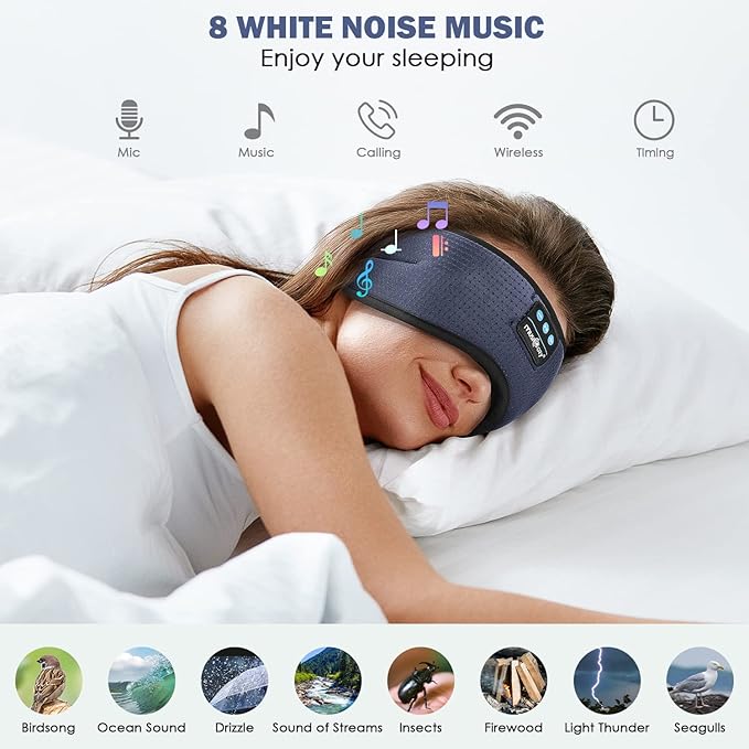 MUSICOZY White Noise Bluetooth Sleep Headphones, Bluetooth Sleep Mask 3D Wireless Music Sleeping Headphones Earbuds for Insomnia Yoga Travel Office Relax Cool Tech Gadgets Gifts, Gray