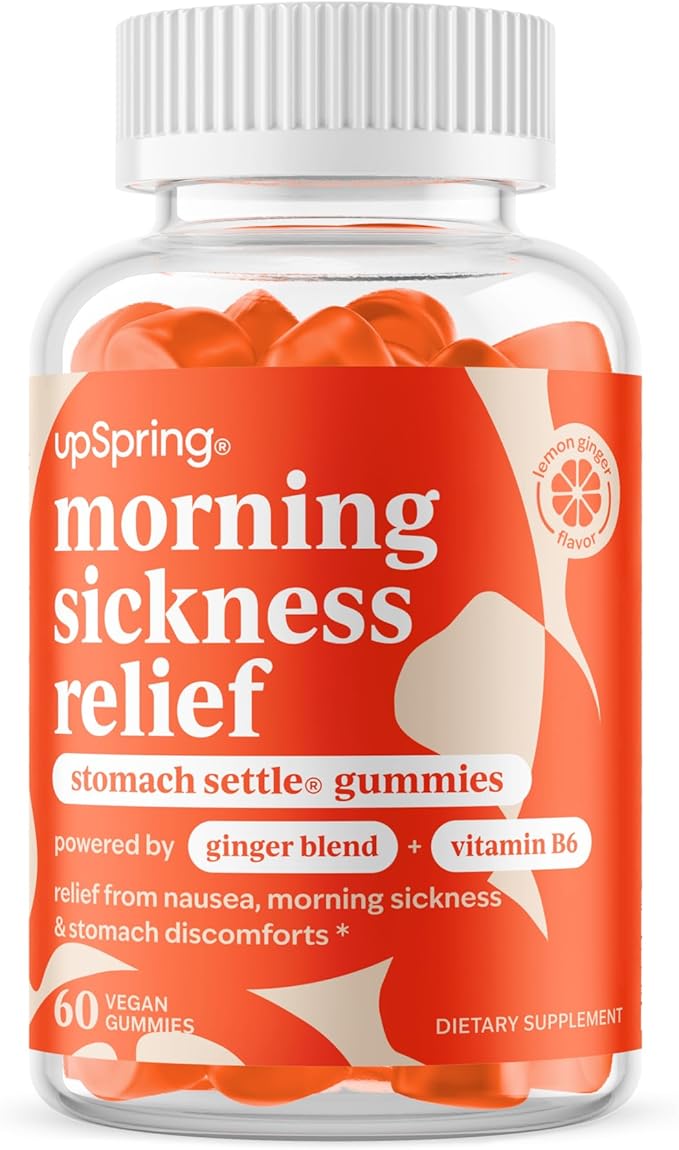 UpSpring Morning Sickness Relief Gummies – Natural Support for Pregnancy Nausea – Vegan, Ginger, Spearmint, Lemon & Vitamin B6 – 60 Gummies