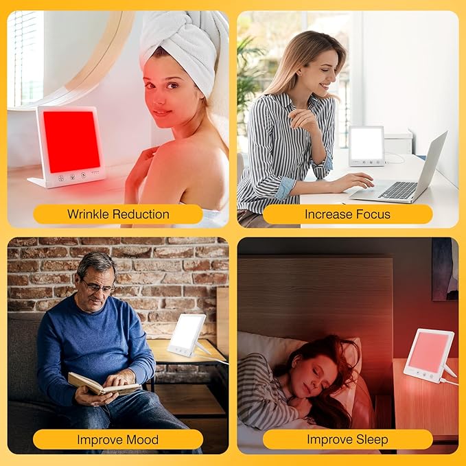 Light Therapy Lamp and Red Light Therapy for Face, 660nm RL and 12000 Lux Bright White, UV-Free Sun Lamp, Detachable Stand, for Improving Skin Heal-th and Boosting Mood.