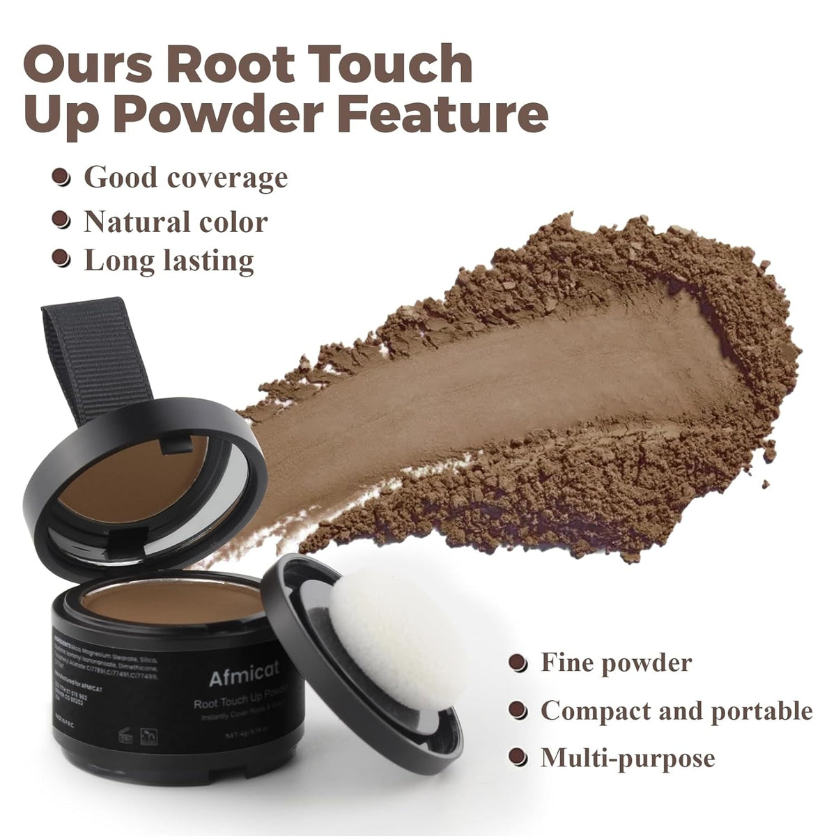 Instant Hairline Powder, Root Touch Up Hair Color for Gray Coverage and Thinning Hair, Root Cover Up Conceals Hair Loss & Bald Spots, Natural and Non-Greasy Hair Color for Women & Men, Brown