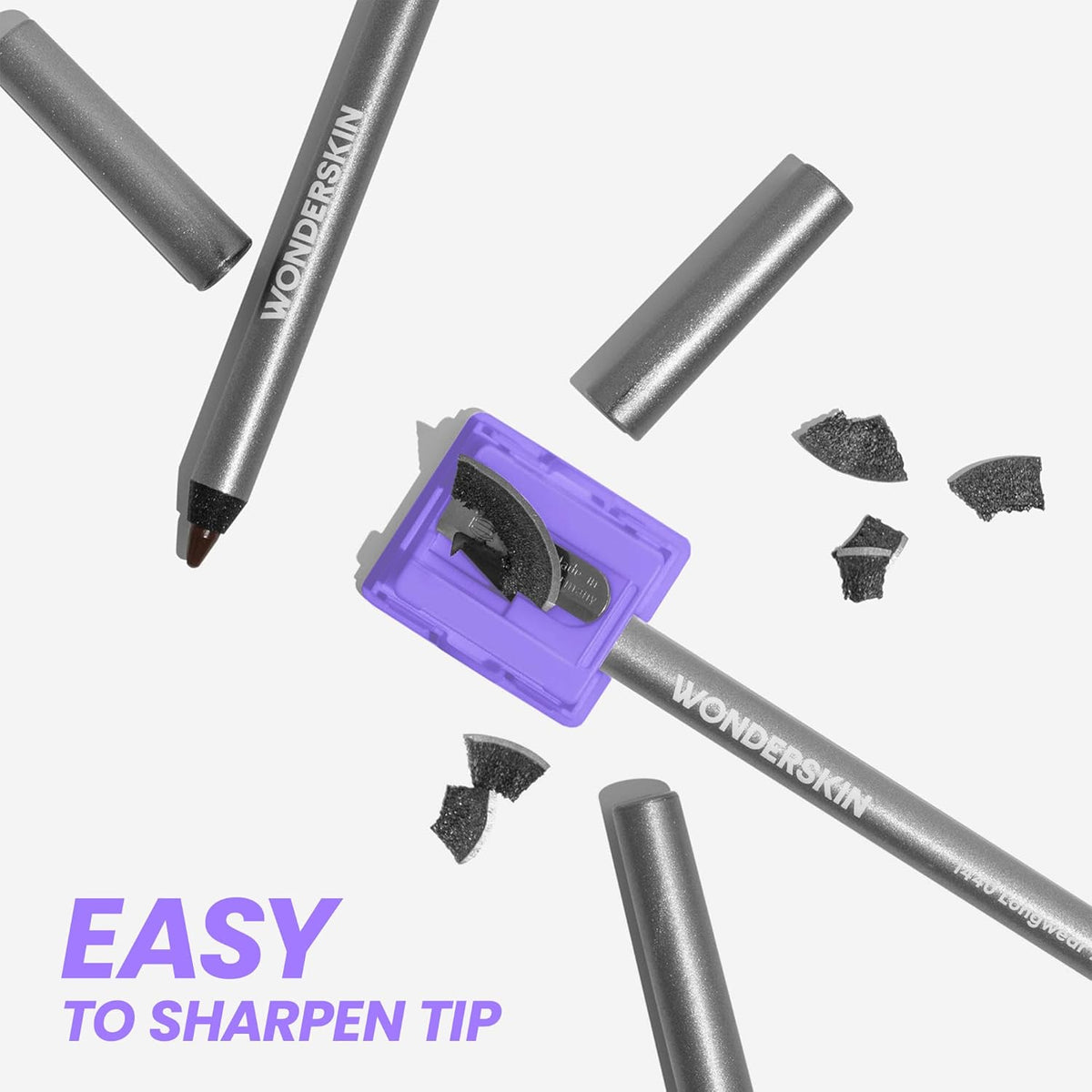 Wonderskin Eyeliner Pencil, 1440 Longwear Black Glitter Eyeliner Pencil - Waterproof, Sharpenable & Smudge Proof