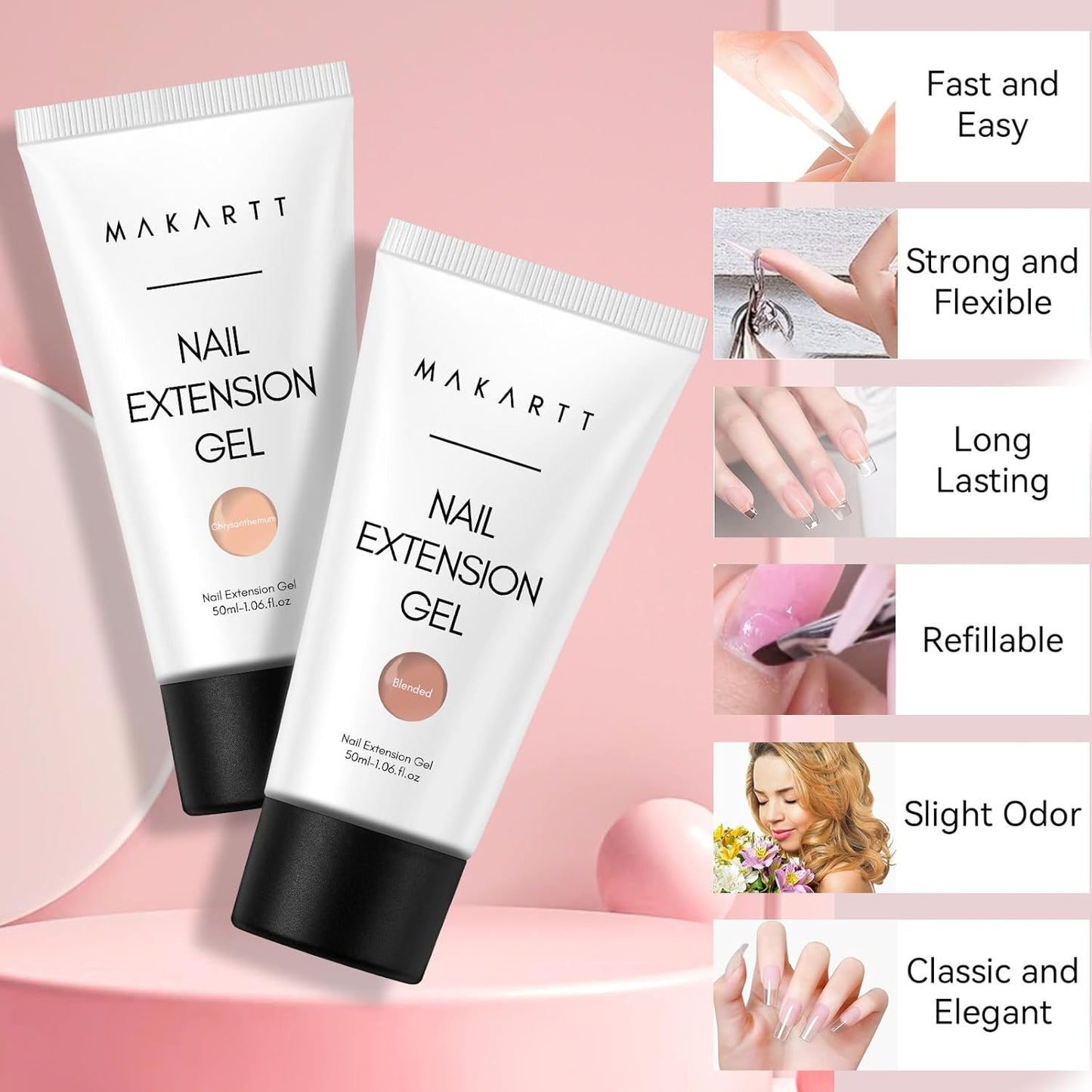 Makartt Poly Nail Gel Kit, 2PCs 50ML Light Nude & Dark Almond Colors, Large Capacity Poly Nail Gel Set, Strong Builder for Extension, Strengthener, 3D Diy Hard Gels Manicures Home Salon
