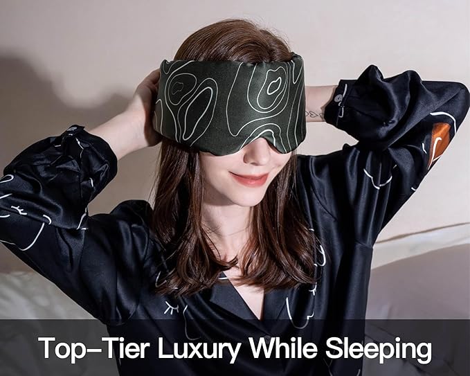Fleur&Yang Silk Sleep Mask, Adjustable Blackout Sleeping Mask for Men Women, Soft Breathable 100% Mulberry Silk Fabric, Cooling Eye Cover Blindfold for DeepSleep or Meditation(Landform)