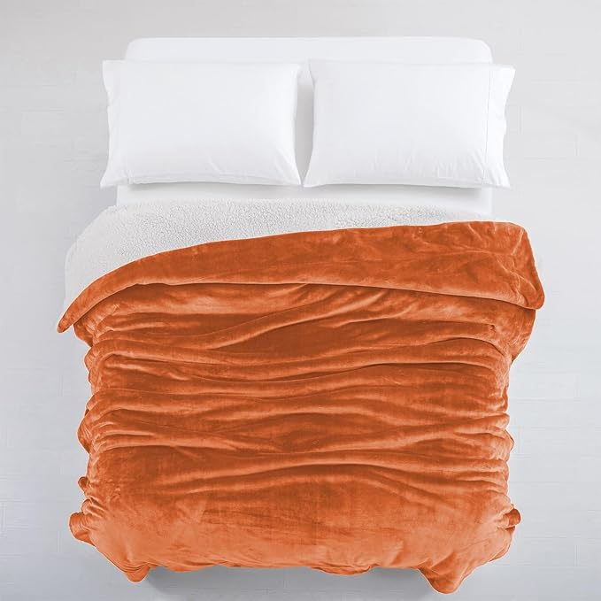 IR Imperial Rooms Rust Sherpa Fleece Throw Blanket Twin Size for Bed - Wholesale Bulk Pack of 12 Sherpa Blankets - Soft Fluffy Throw Blankets for Hotels, Guest Bedroom, 60x80 Inches