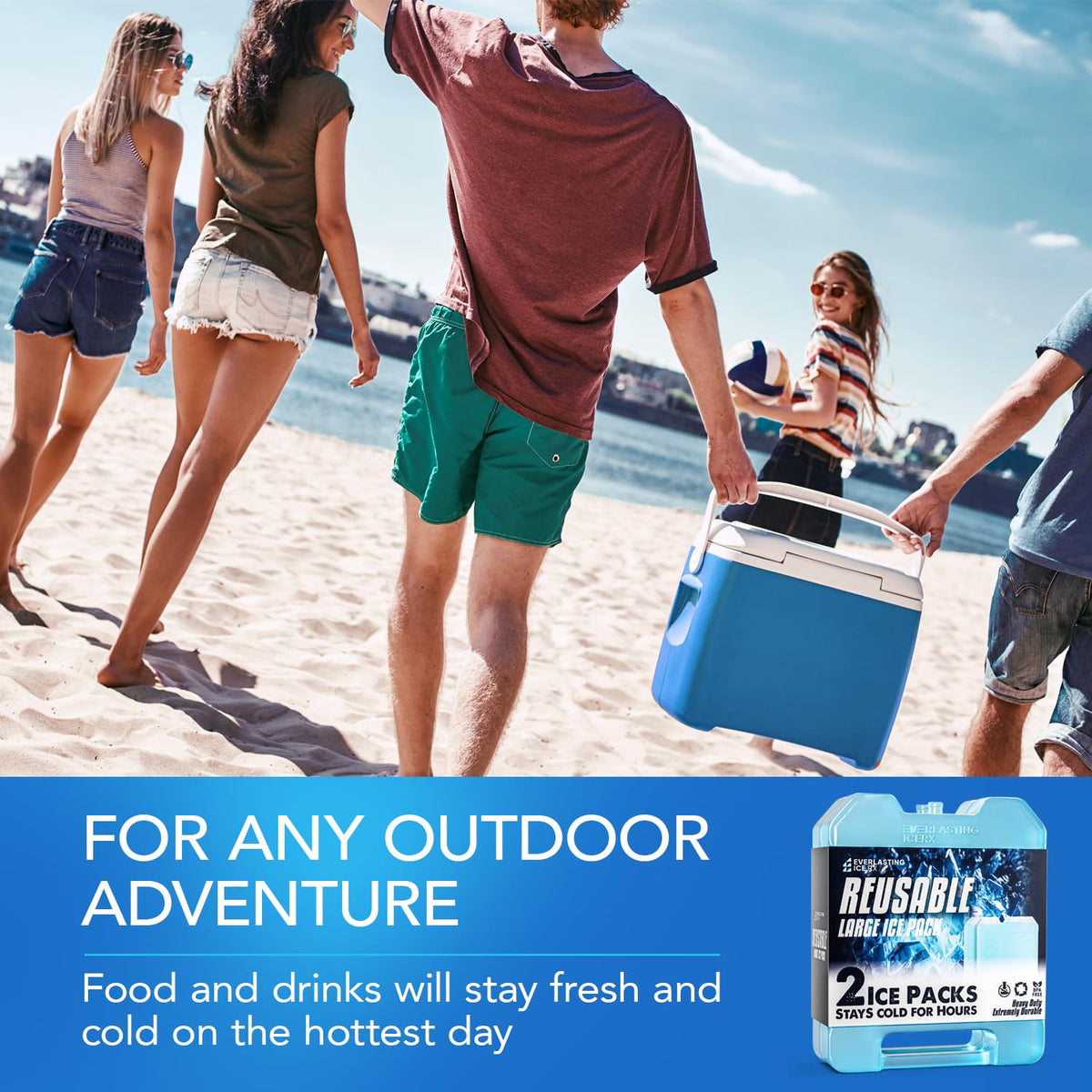 Large Reusable Ice Packs for Cooler with Handle (2 Pack) Long Lasting Coolness, BPA Free, Freezer Packs for Extended Cooling | Cooler Ice Packs for Camping, Fishing, Hiking, Beach