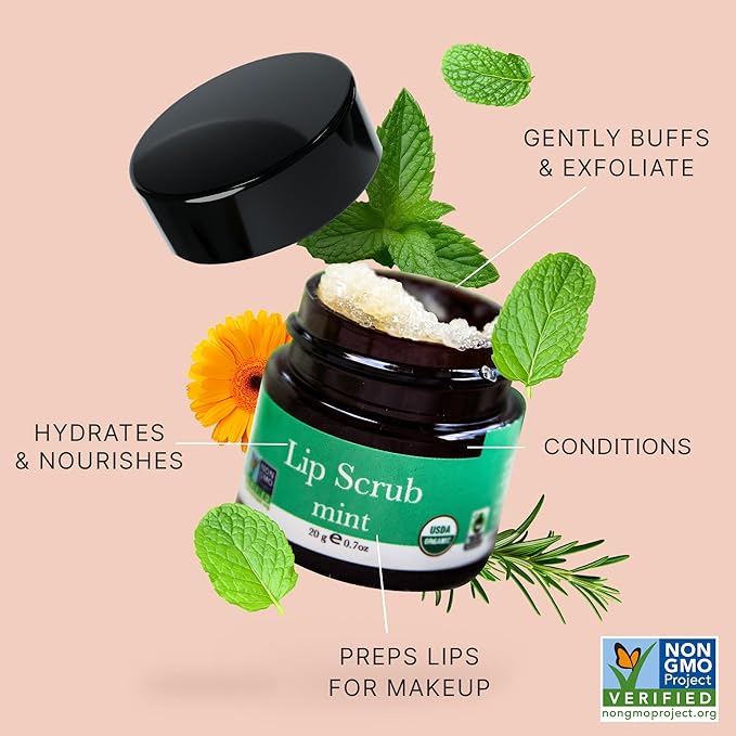 Lip Scrub Mint - USA Made Sugar Lip Scrubber Exfoliator with Natural & Organic Ingredients