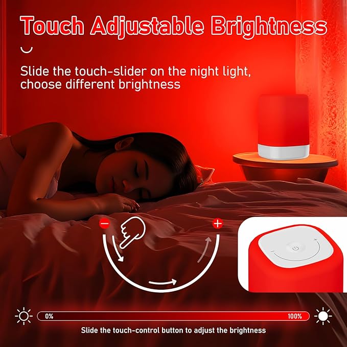 Red Light Therapy for Sleep Device, Red Night Lights with 670nm Wavelength, Touch Reds Light Sleep Lamp Aid to Support Deep Relaxation and Improve Sleeping for Adults & Kids Bedrooms