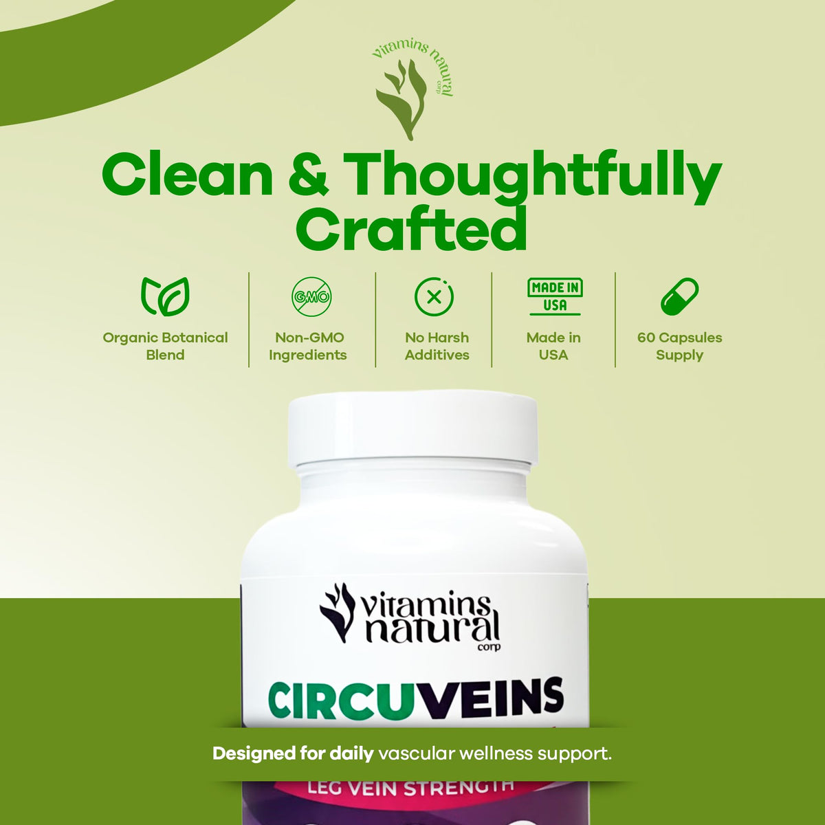 VITAMINS NATURAL CORP CircuVeins Circulation Support Supplement for Legs and Veins with Horse Chestnut Gotu Kola Butcher’s Broom and Grape Seed for Healthy Blood Flow and Leg Comfort – 60 Capsules