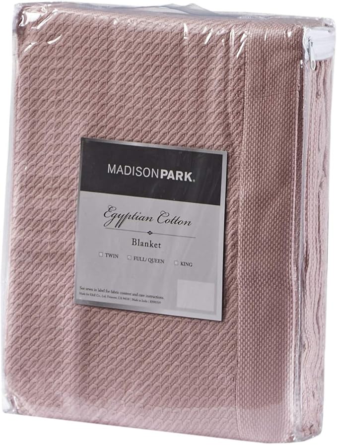 Madison Park Soft Certified 100% Egyptian Cotton Breathable Cozy Blanket, Premium Waffle Knit Classic Design, Luxury All Season Lightweight Cover for Bed, Couch and Sofa, Rose Twin(66"x90")