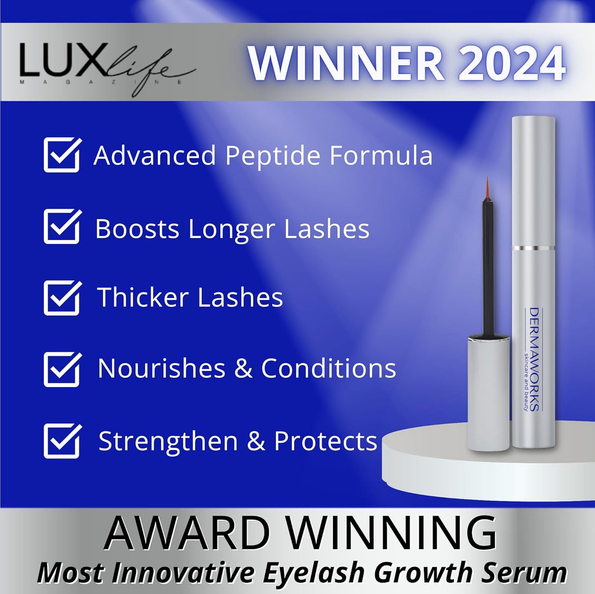 SPECTACULASH LASH SERUM for Eyelash Growth & Volume - Big Lashes Eyelash Growth Serum for Longer, Fuller, Natural Lashes - Suero Para Pestañas Crecimiento - Lash Conditioner & Boost - by DERMAWORKS