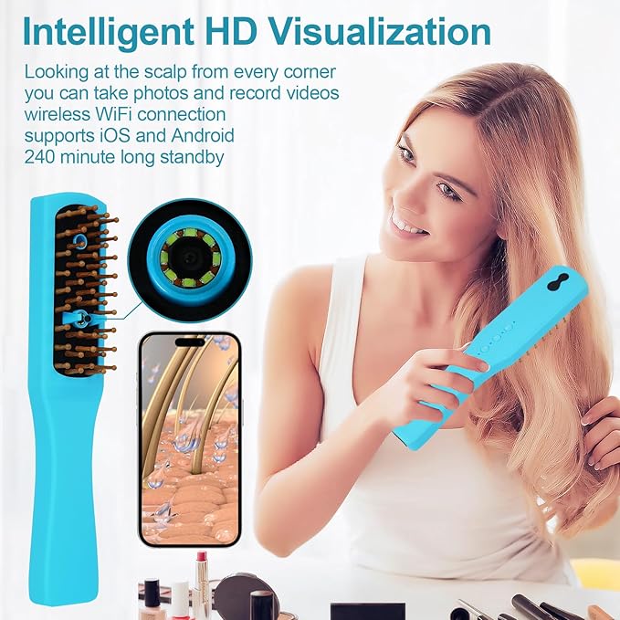 Intelligent Visual Scalp Comb - Hair Comb with Camera, Ultrasonic Electric Hair Brush, Promote Hair Growth, HD Scalp Monitoring, Hair Oil Applicator, Water Mist Hydration Maintenance