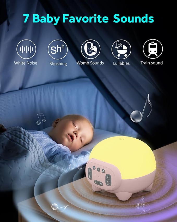Sound Machine for Kids Sleep with 8 Colors Night Light – 42 Soothing Natural Sounds | Rechargeable | Timer | White Noise Machine for Baby Kids Adults