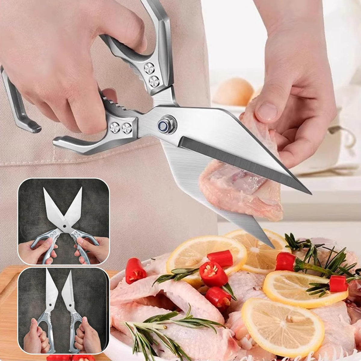 Multifunctional Heavy-Duty Kitchen Shears, Heavy Duty Kitchen Scissors for Food with Ergonomic Handle, High-Carbon Steel Culinary Shears for Chicken, Meat, Seafood, Bone Cutting (Gold)