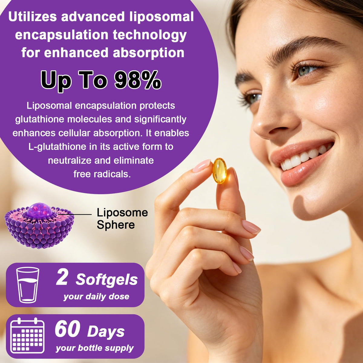 Liposomal Glutathione Supplement, Extra Strength 1000mg Glutathione Softgel