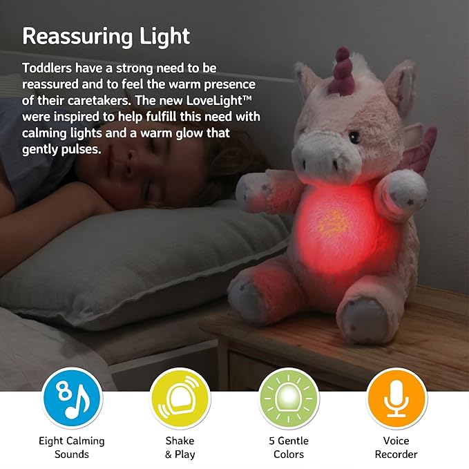Cloud b Sound Machine with White Noise Soothing Sounds | Cuddly Stuffed Animal & Nomadic Nightlight | Record Parent Voice | Adjustable Settings & Auto-Shutoff | LoveLight™ Buddies - Lily The Unicorn™