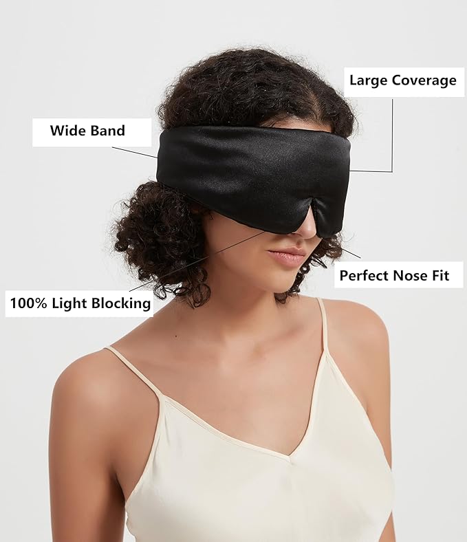 ALASKA BEAR Wraparound Style Silk Eye Mask, Wide Headband and Large Coverage Sleeping Mask for Full Blackout, Pitch Black
