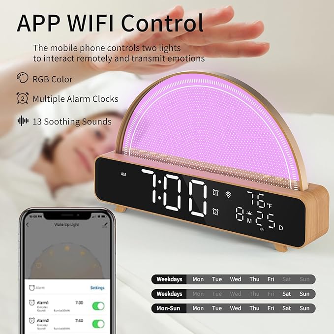 Love Lamp Wi-Fi Touch Lamp LED Light with Color Library,White Noise Smart Lamp,Sunrise Alarm Gentle Wake Up,App Control,Compatible with Alexa Google Home,for Long Distance Interaction,Friendship