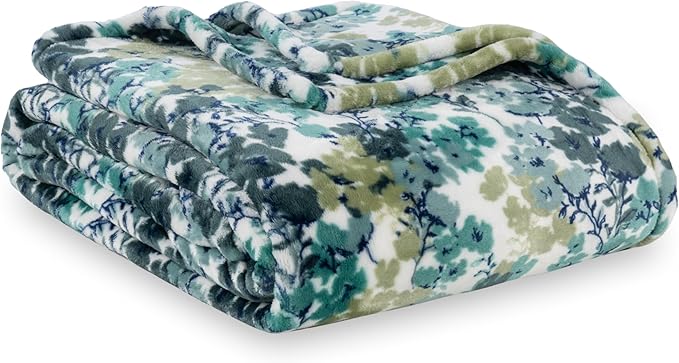 Berkshire Blanket-Classic Heavyweight Warm Soft Printed VelvetLoft® Plush Blanket, King Size Soft Fuzzy Blanket for Couch Sofa Bed, Floral Green, 90in x 108in