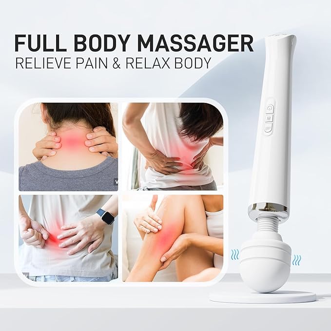 Handheld Cordless & Rechargeable Back Massager - Quiet Waterproof Full Body Massage Device for Muscle Tension, Aches Relief, Sports Recovery and Deep Relaxation with 20 Modes & 8 Speed Settings