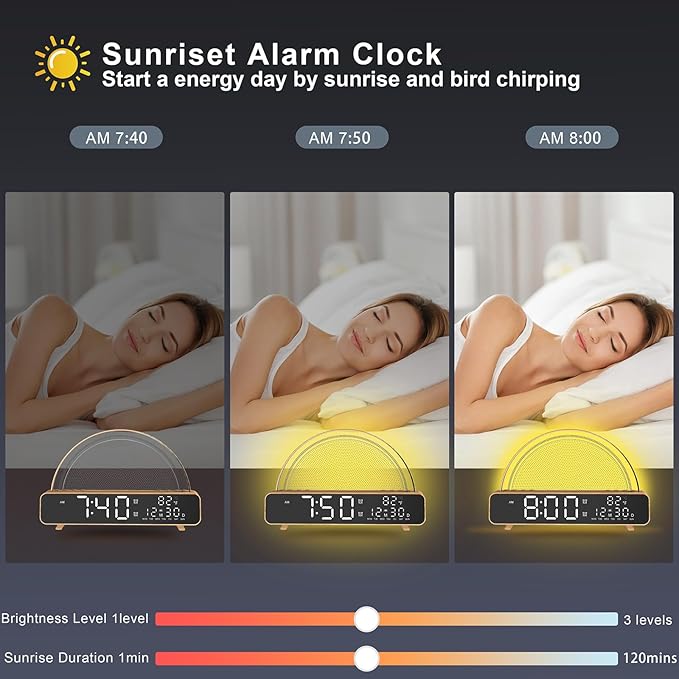 Sunrise Alarm Clock Wake Up Light for Kids, Bedrooms, Digital Sunlight Alarm Clock Dawn Simulator with Touch Night Light, 13 Soothing Sounds, Snooze Timer, Dual Alarms, Sunrise Simulation