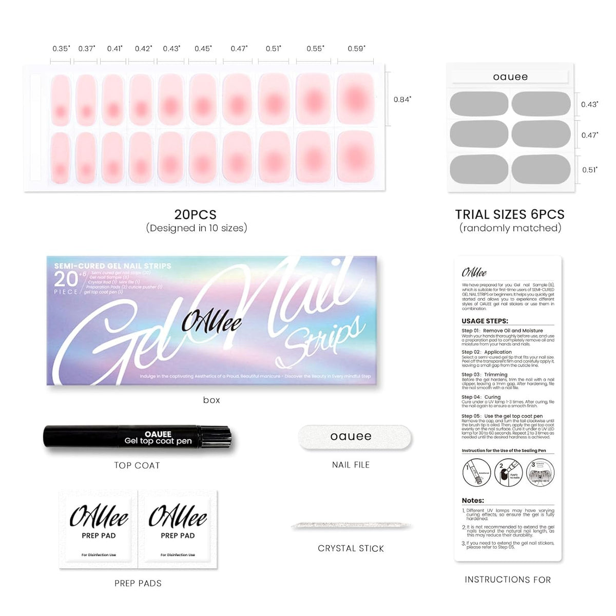 Semi Cured Gel Nail Strips | Built-In Gel Top Coat | UV Light Required | Salon Quality, Easy Application And Removal (Blush)